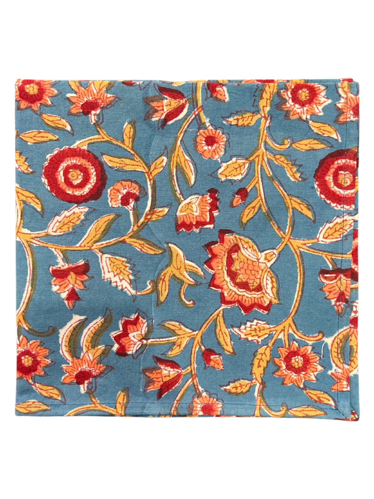 Blue and Red Floral Blockprint Dinner Napkin