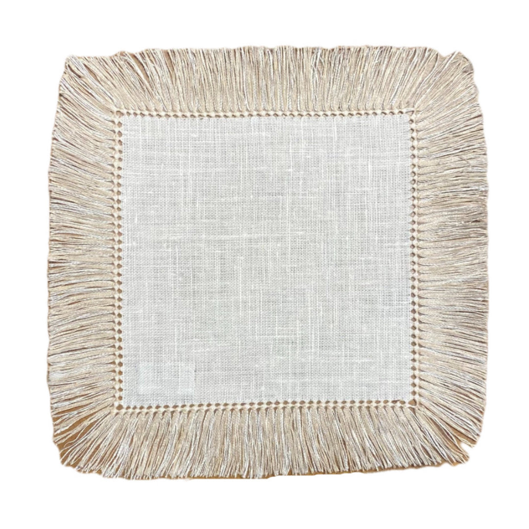 Bone Hand-Knotted Fringe Square Cocktail Napkin