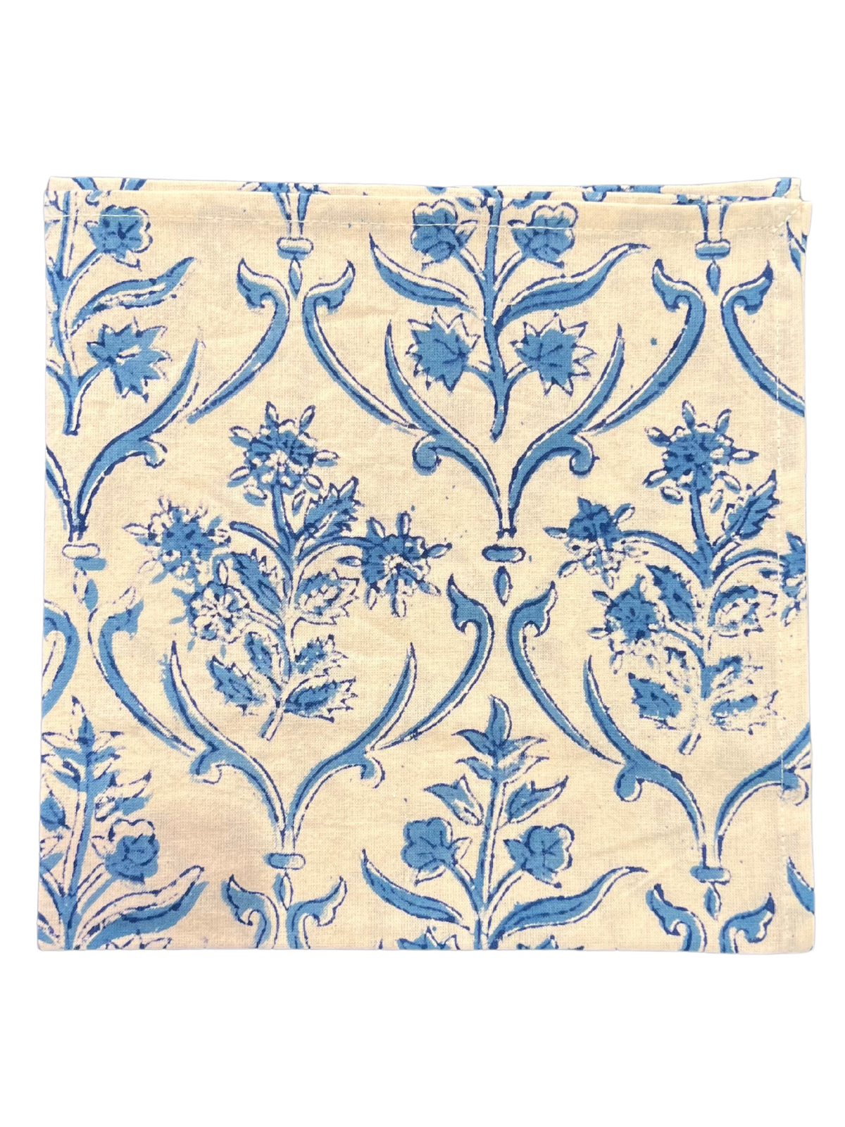 French Blue Floral Blockprint Dinner Napkin