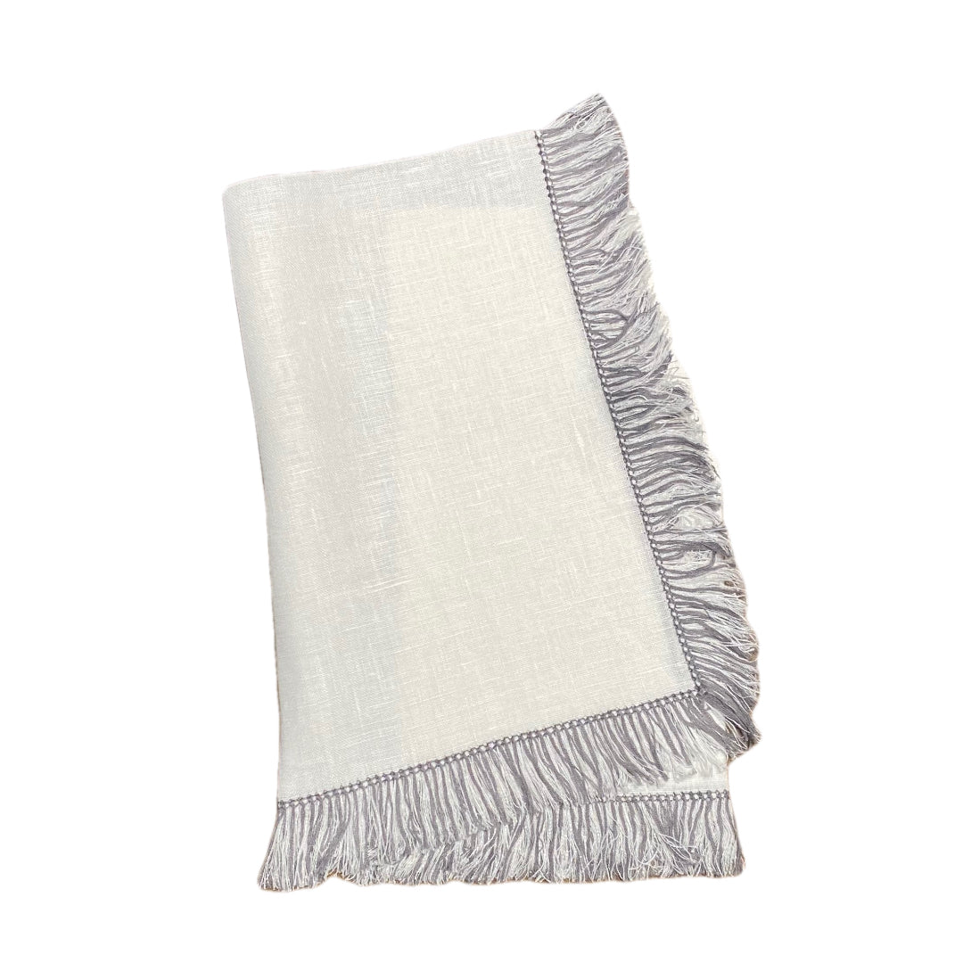 Gray Hand-Knotted Fringe Dinner Napkin