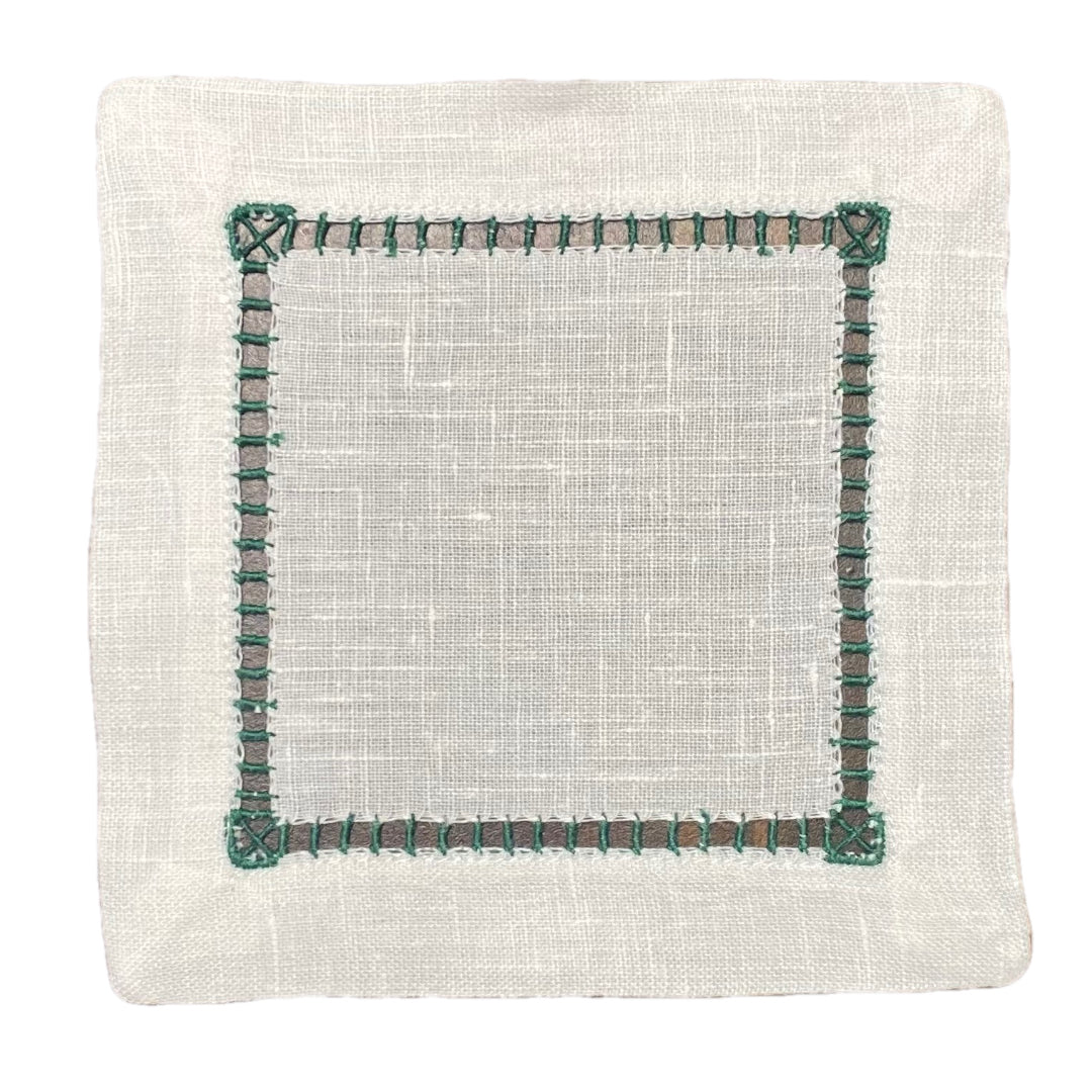 Green Ladder Stitch Cocktail Napkin