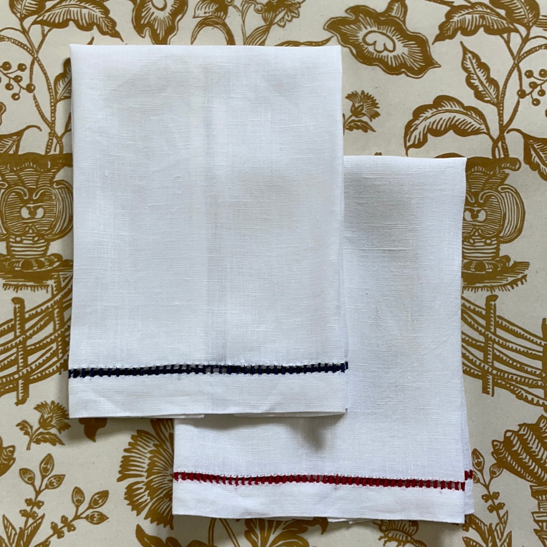 Navy and Red Ladder Stitch Hand Towels 2