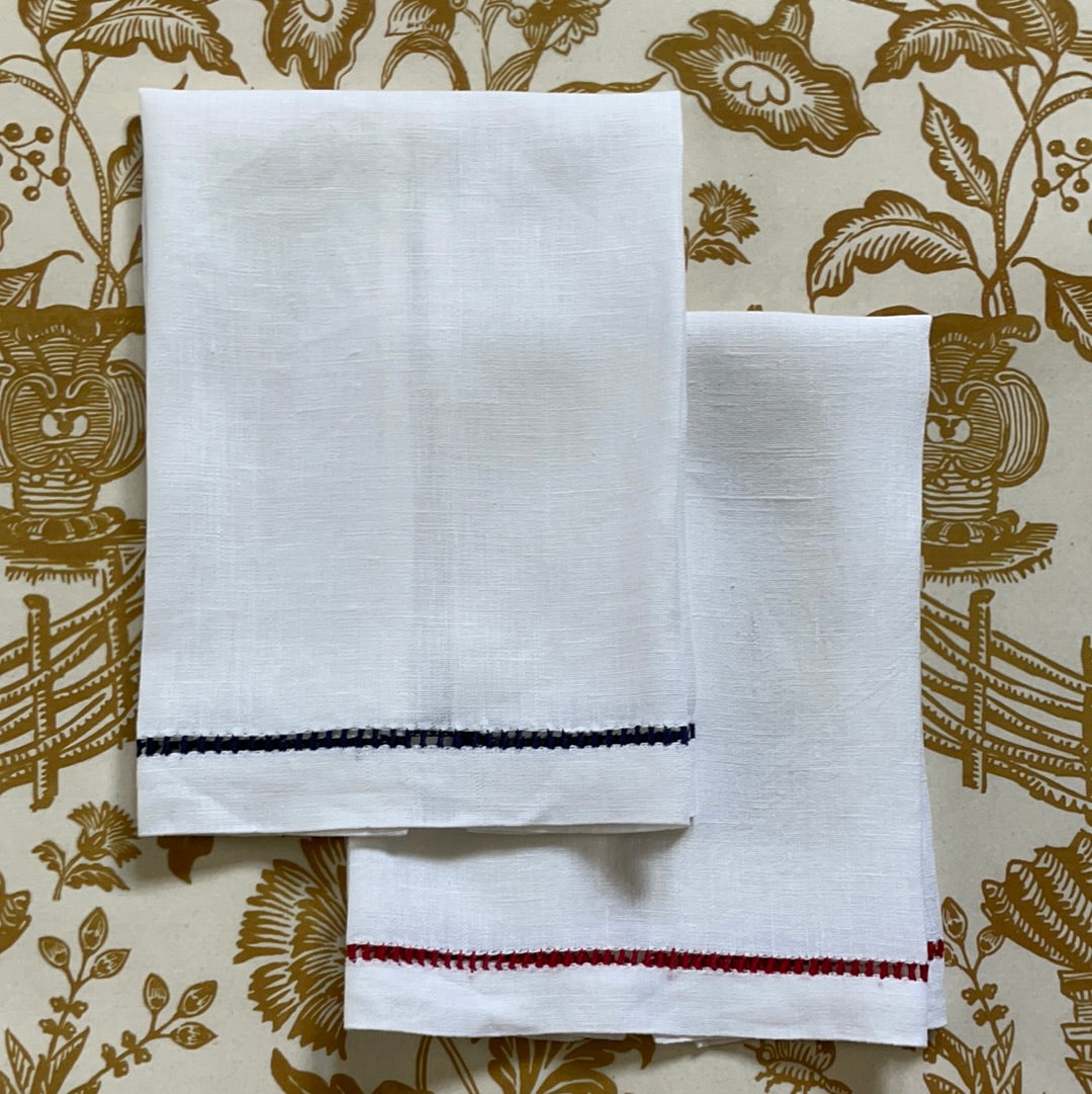 Navy and Red  Ladder Stitch Hand Towels 2