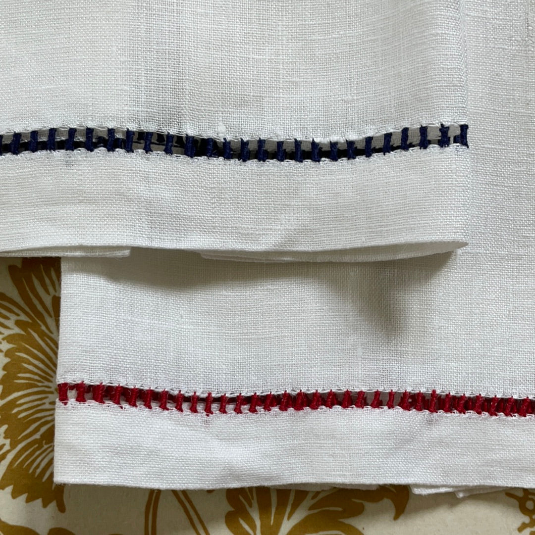 Navy and Red  Ladder Stitch Hand Towels 2