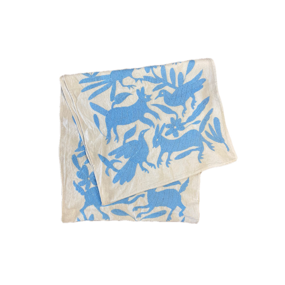 Light Blue Otomi Tenango Table Runner
