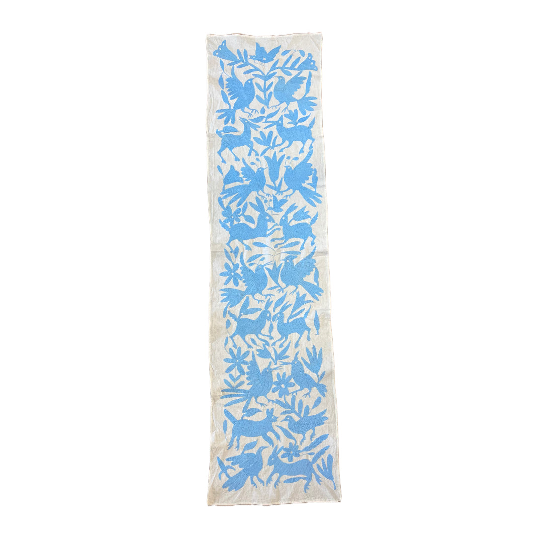 Light Blue Otomi Tenango Table Runner