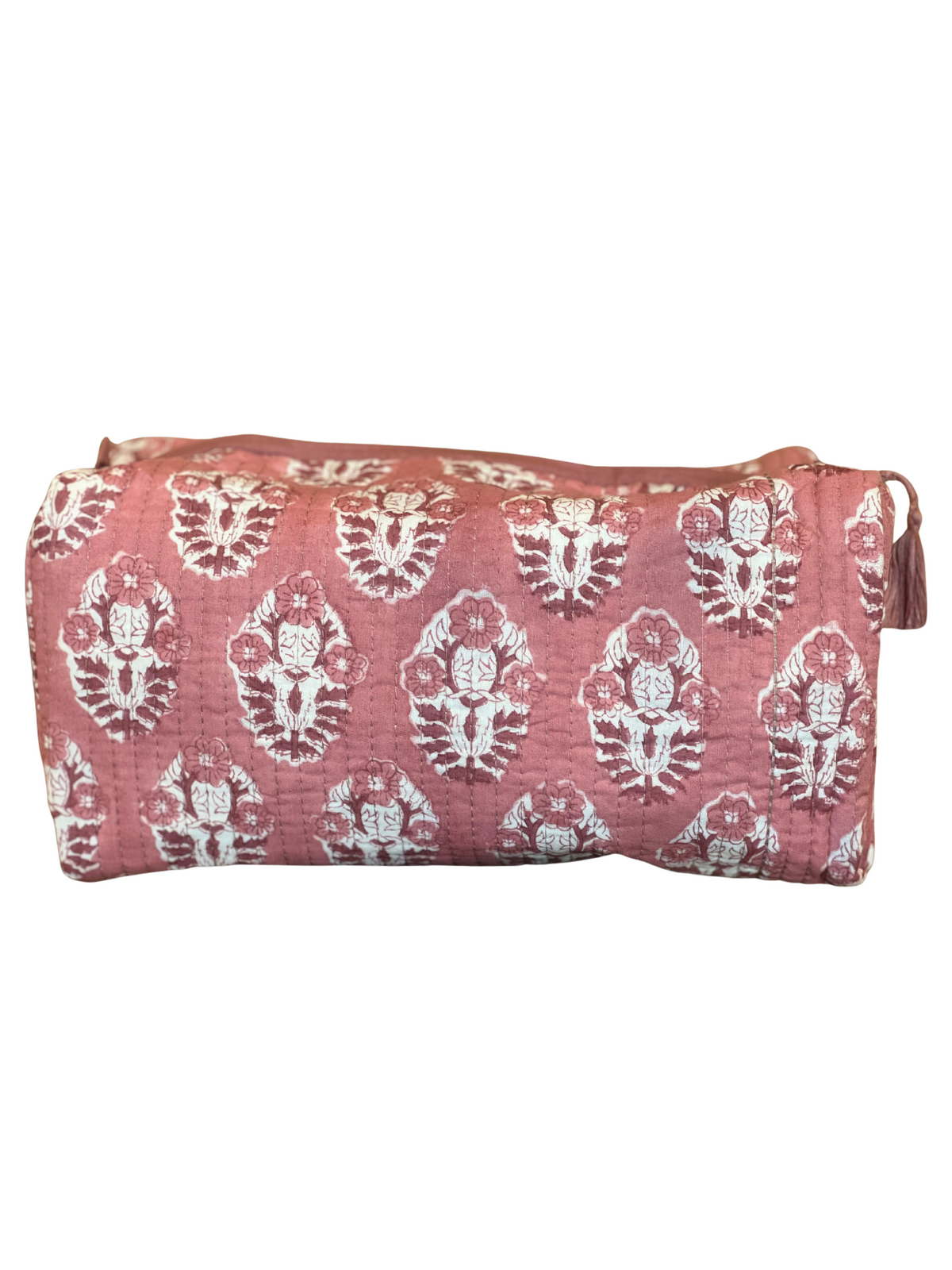 Pink Floral Block Print Cosmetic Bag Large