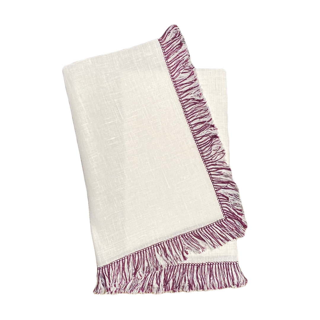 Plum Hand Knotted Fringe Dinner Napkin