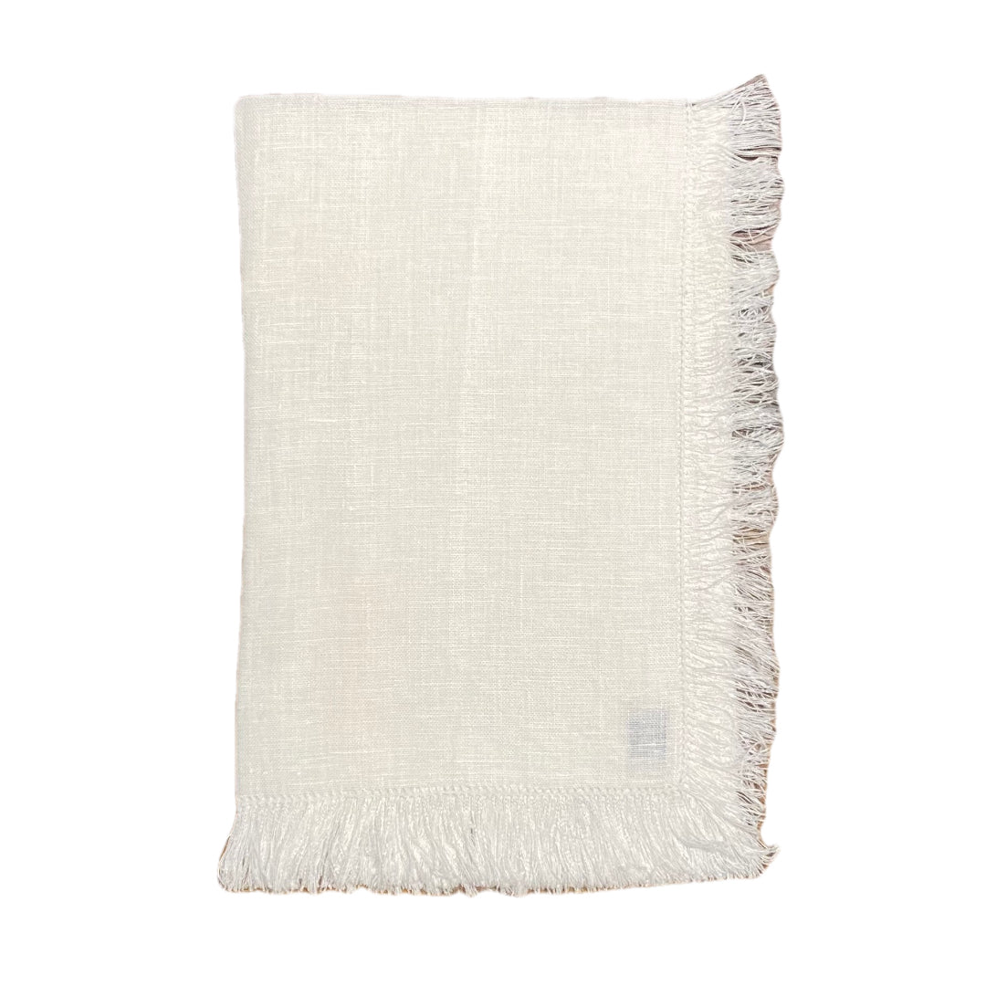 Solid White Hand Knotted Fringe Dinner Napkin