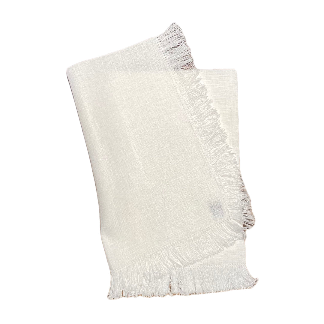 Solid White Hand Knotted Fringe Dinner Napkin