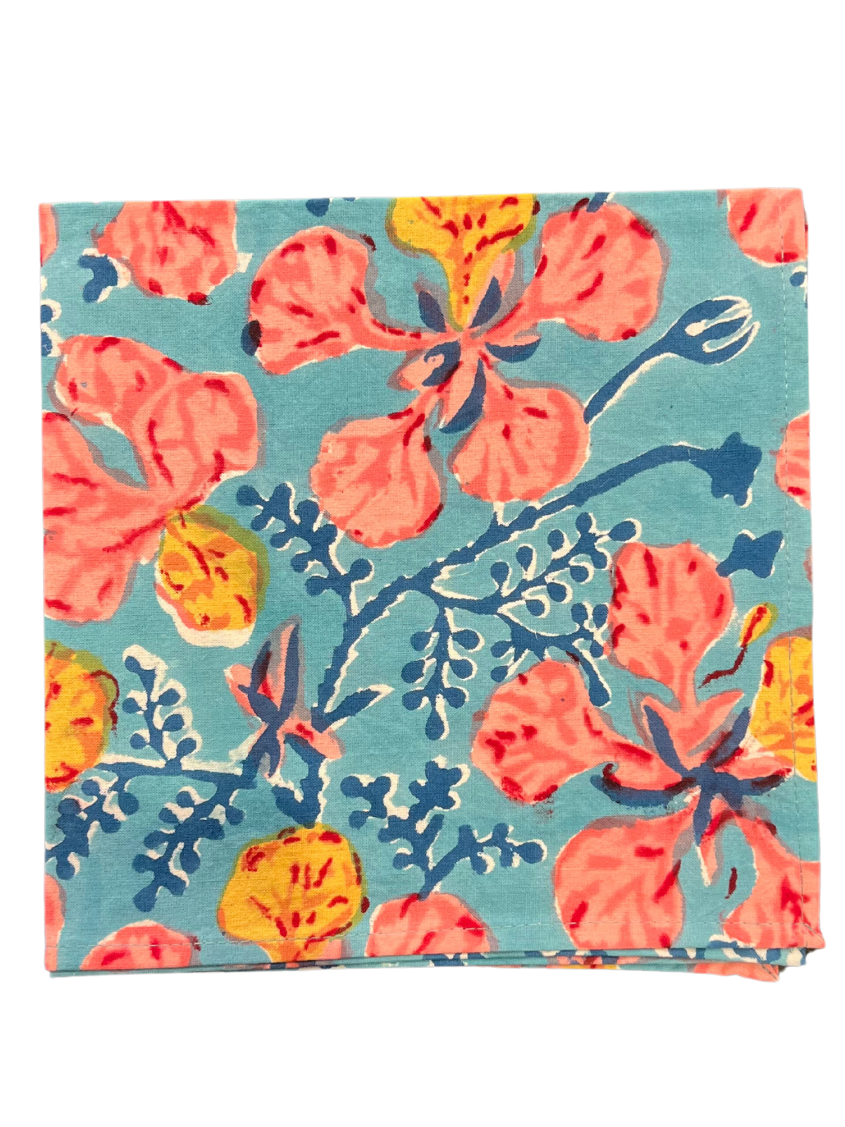 Marine and Pink Floral Blockprint Cloth Napkin
