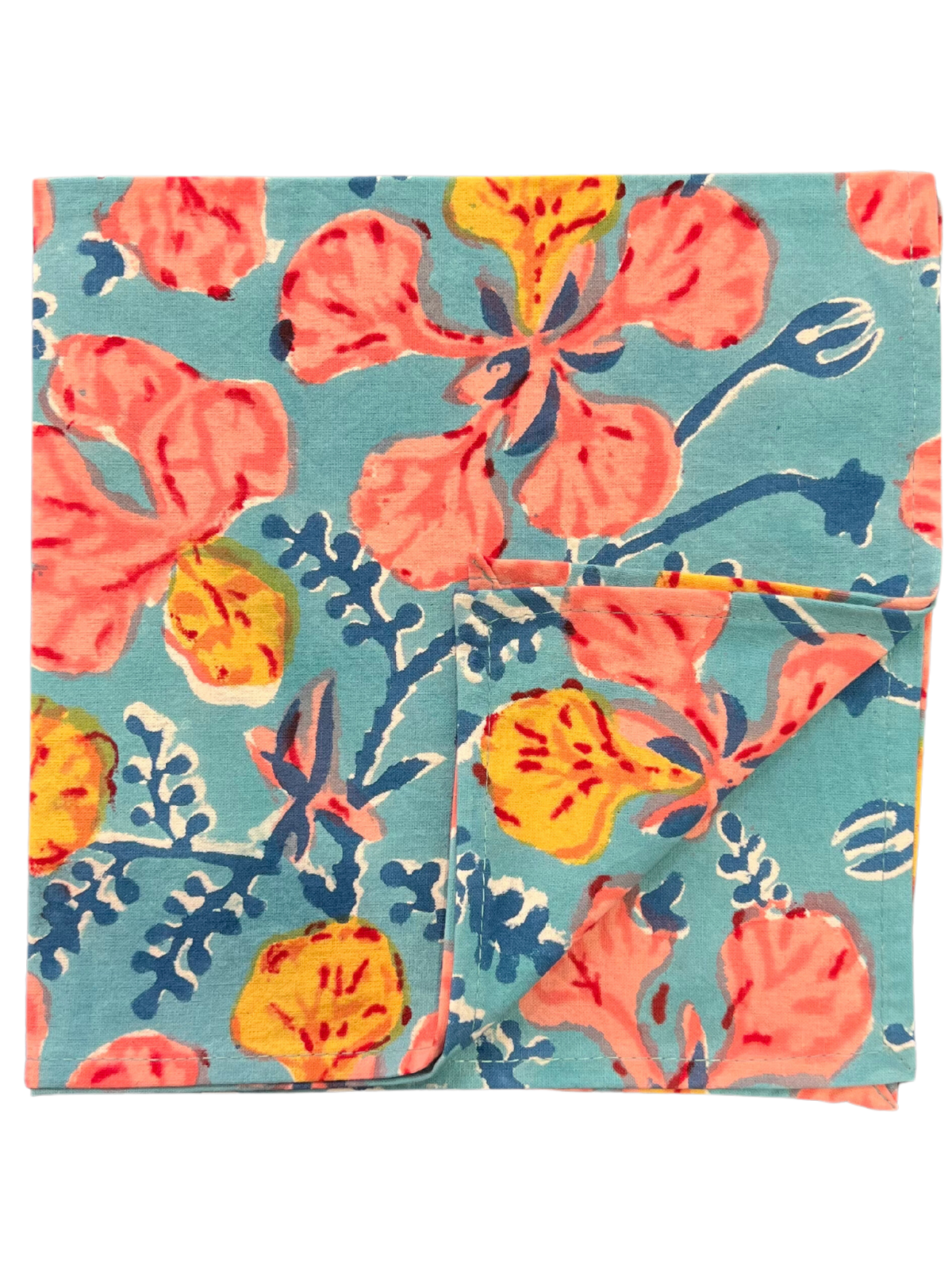 Marine and Pink Floral Blockprint Cloth Napkin