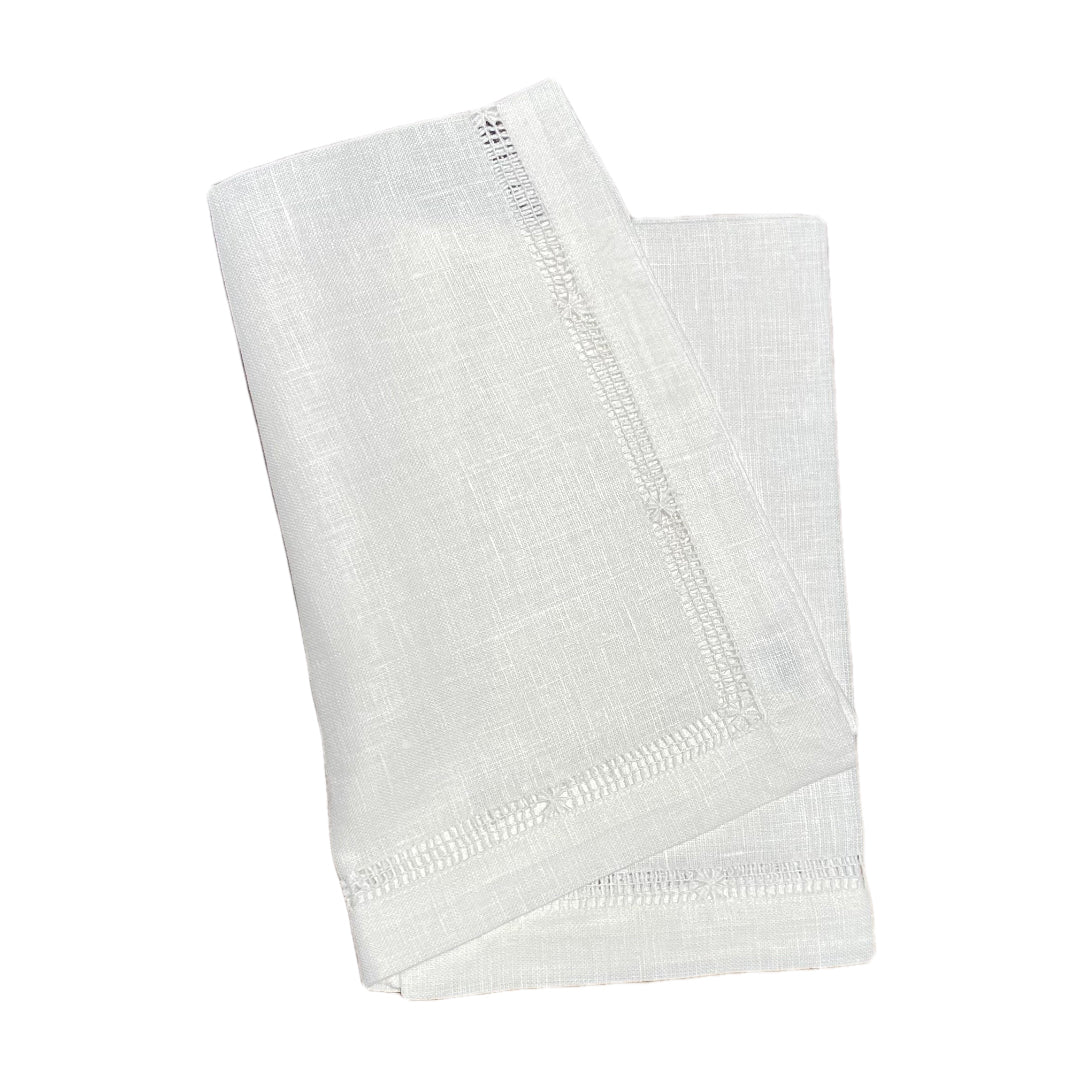 White Flower Hemstitch Dinner Napkin with White Accent