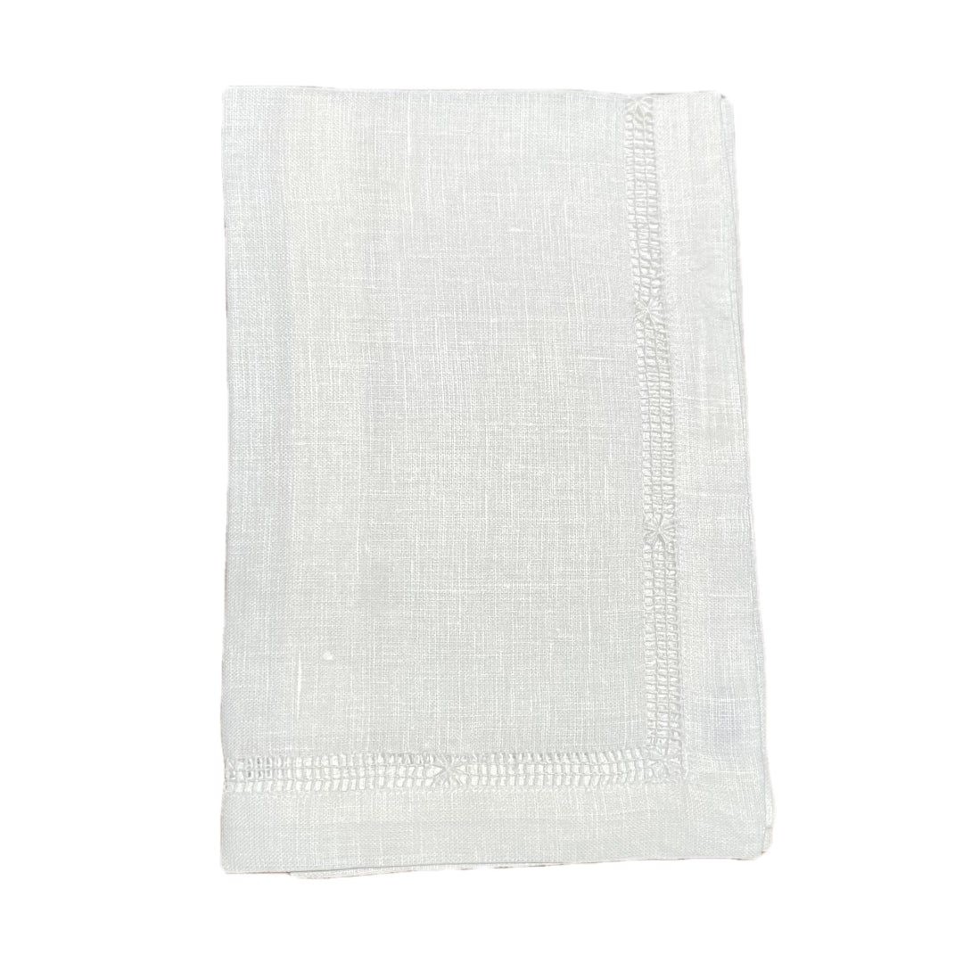 White Flower Hemstitch Dinner Napkin with White Accent